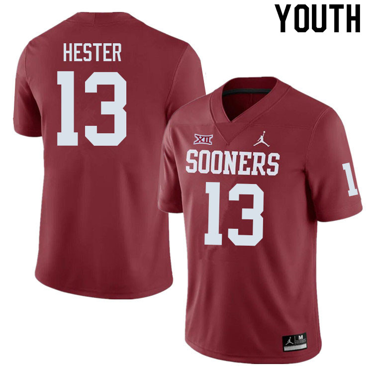 Youth #13 J.J. Hester Oklahoma Sooners College Football Jerseys Sale-Crimson